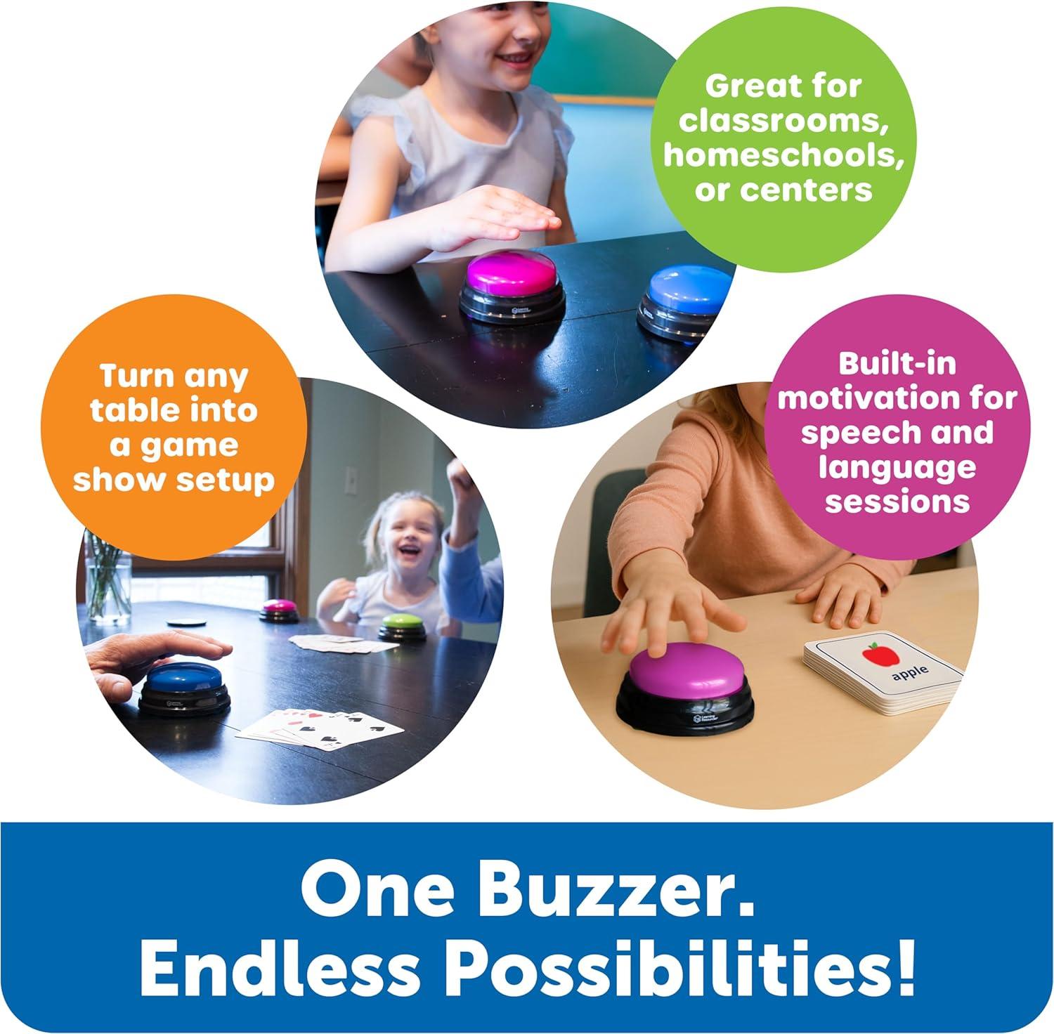 imageLearning Resources Answer Buzzers  Set of 4 Ages 3 Assorted Colored Buzzers Game Show Buzzers Perfect for Family Game and Trivia Nights for Kids