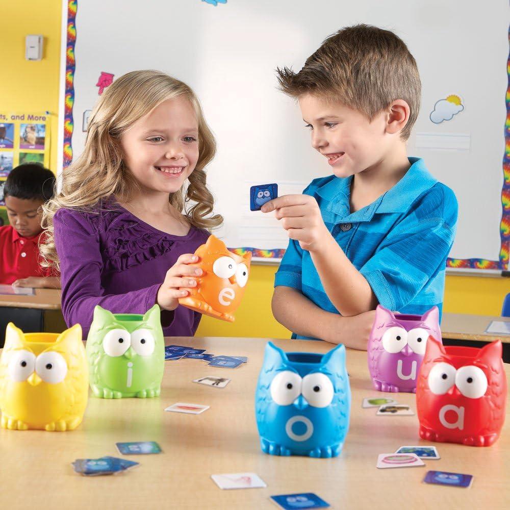 imageLearning Resources Vowel Owls Sorting Set Word Recognition Assorted Colors Set of 6 Ages 5