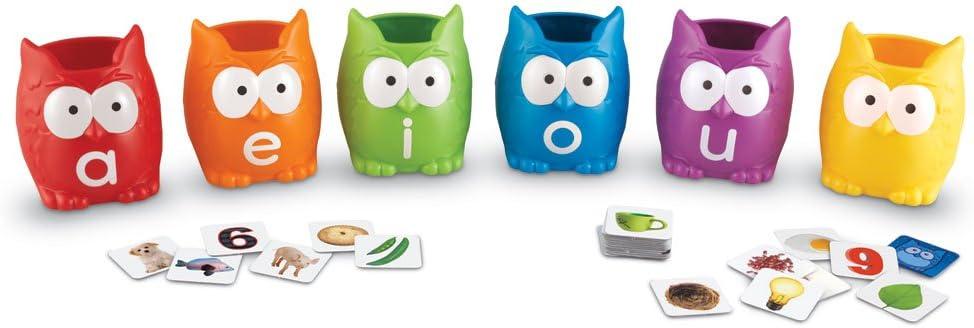 imageLearning Resources Vowel Owls Sorting Set Word Recognition Assorted Colors Set of 6 Ages 5