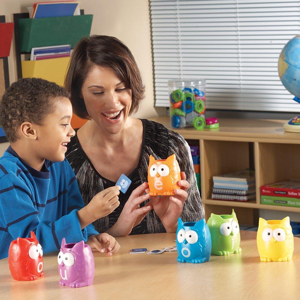 imageLearning Resources Vowel Owls Sorting Set Word Recognition Assorted Colors Set of 6 Ages 5