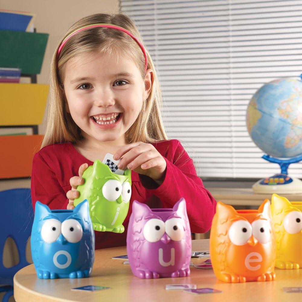 imageLearning Resources Vowel Owls Sorting Set Word Recognition Assorted Colors Set of 6 Ages 5