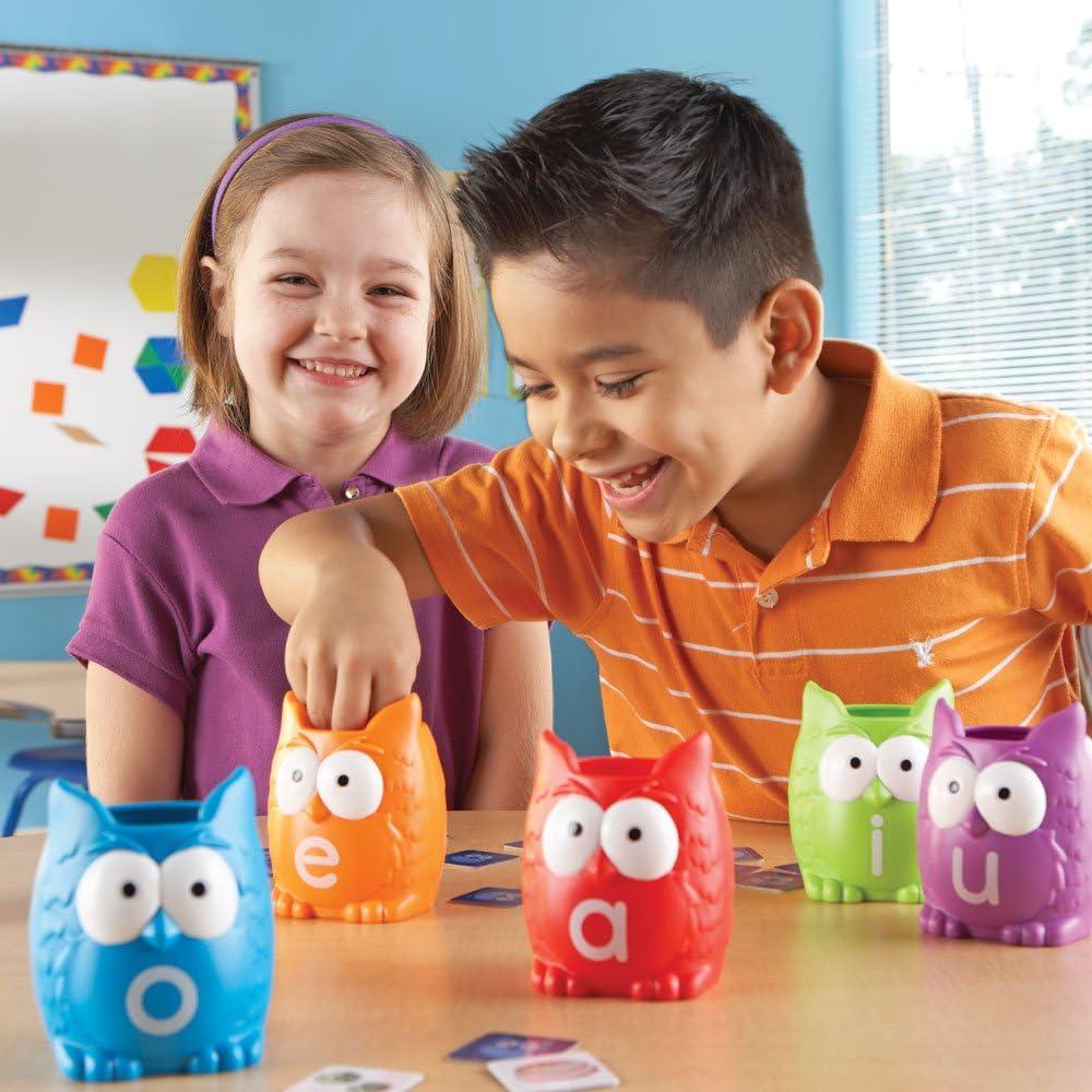 imageLearning Resources Vowel Owls Sorting Set Word Recognition Assorted Colors Set of 6 Ages 5