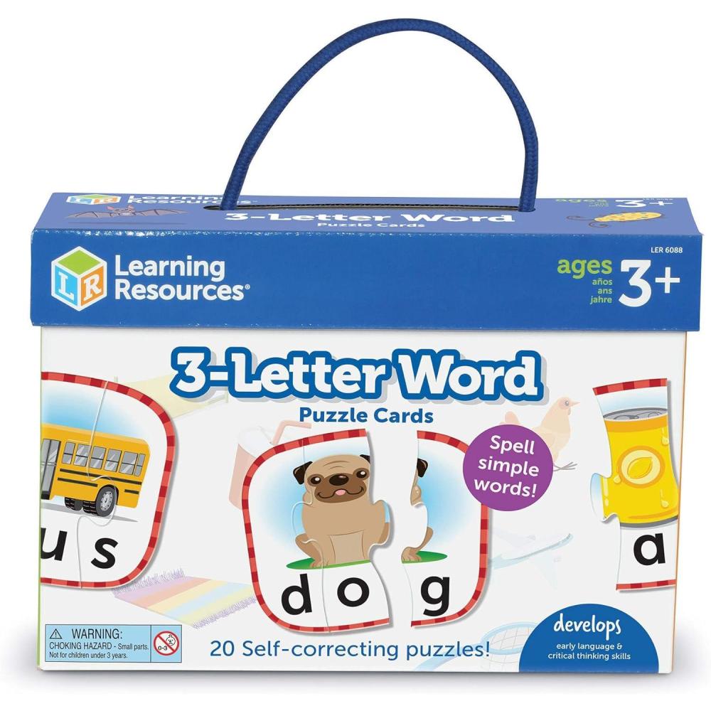 imageLearning Resources 3Letter Word Puzzle Cards Kindergarten Readniness Self Correcting Puzzles Ages 3