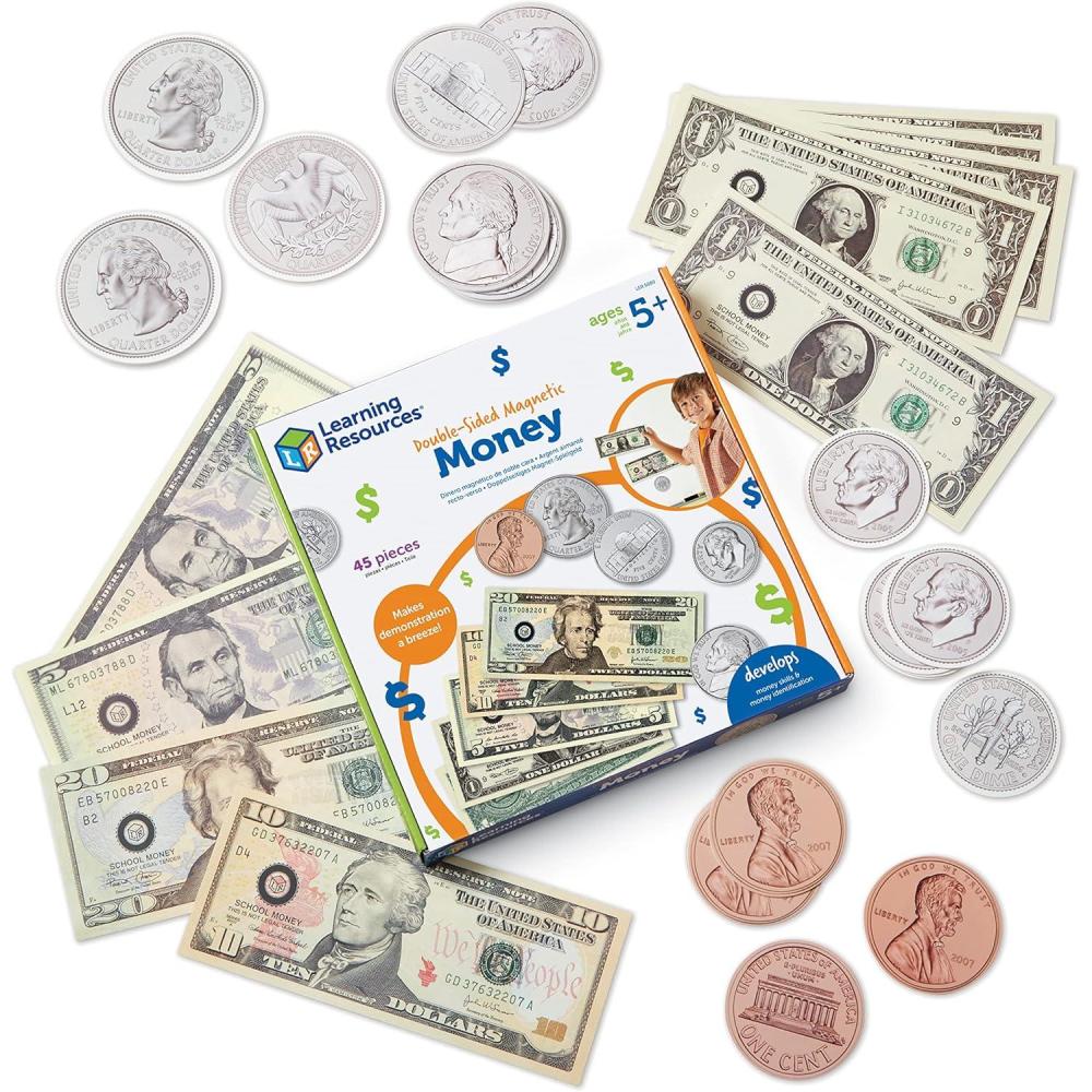 imageLearning Resources DoubleSided Magnetic Money 45 Pieces Ages 5 Play Money for Kids Pretend Play Money Classroom and Teacher Supplies