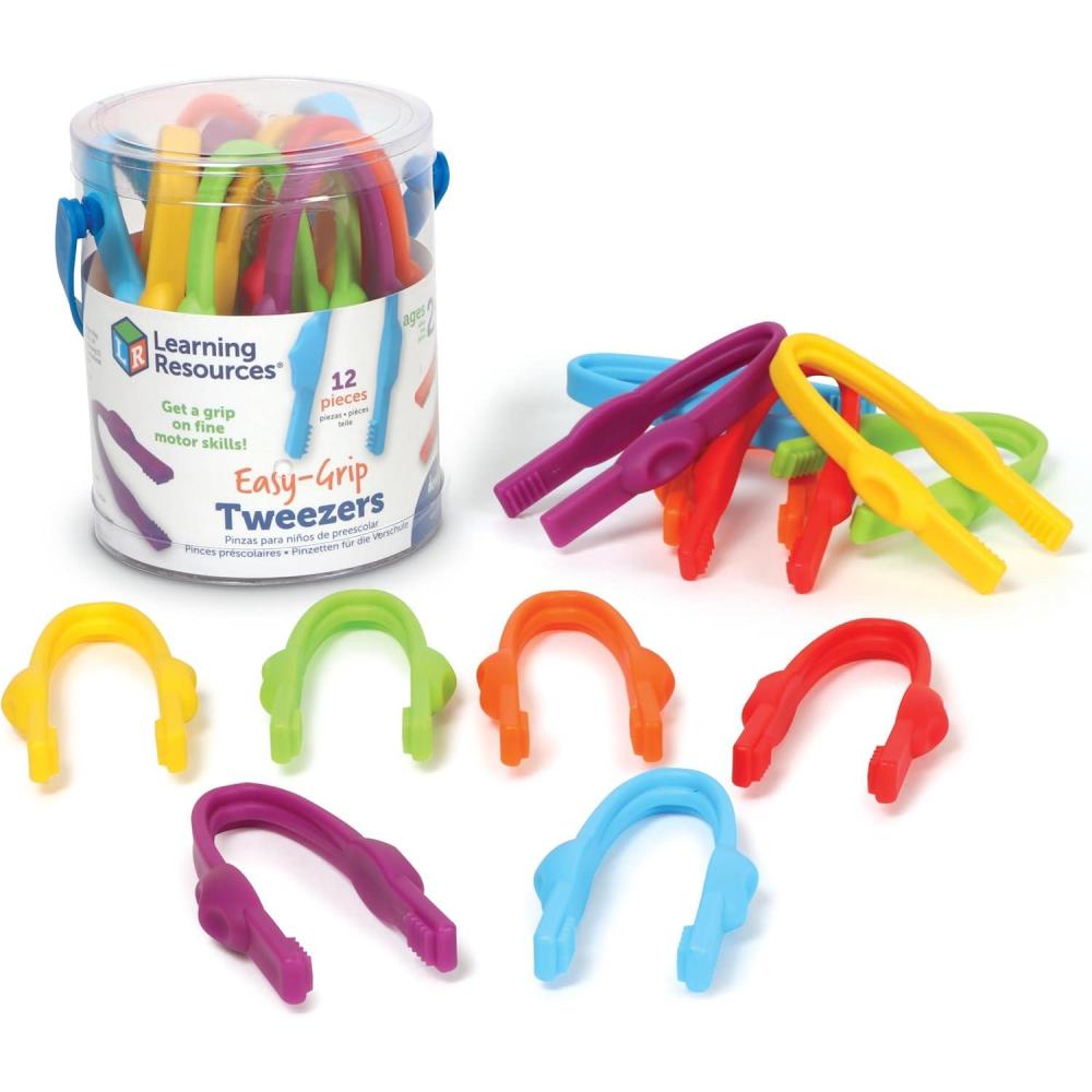 imageLearning Resources EasyGrip Tweezers 12 Pieces Ages 2 Preschool Learning Activities Teacher Supplies for Classroom Montessori ToysMedium