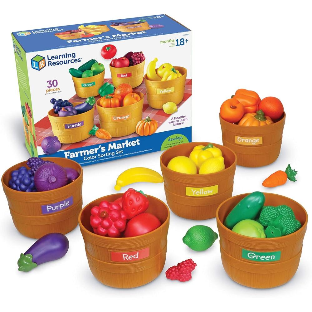 imageLearning Resources Farmers Market Color Sorting Set  Play Food for Kids Toddler Learning Toys Grocery and Kitchen Play Toys31 Pieces