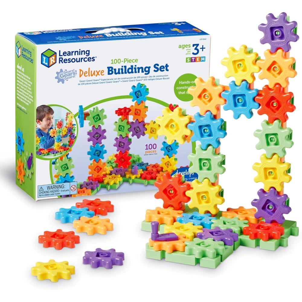 imageLearning Resources Gears Gears Gears 100Piece Deluxe Building Set  Ages 3 Preschool Building Sets Gears Toys for Kids STEM Toys for Toddlers Construction Toy Set100 Piece Set
