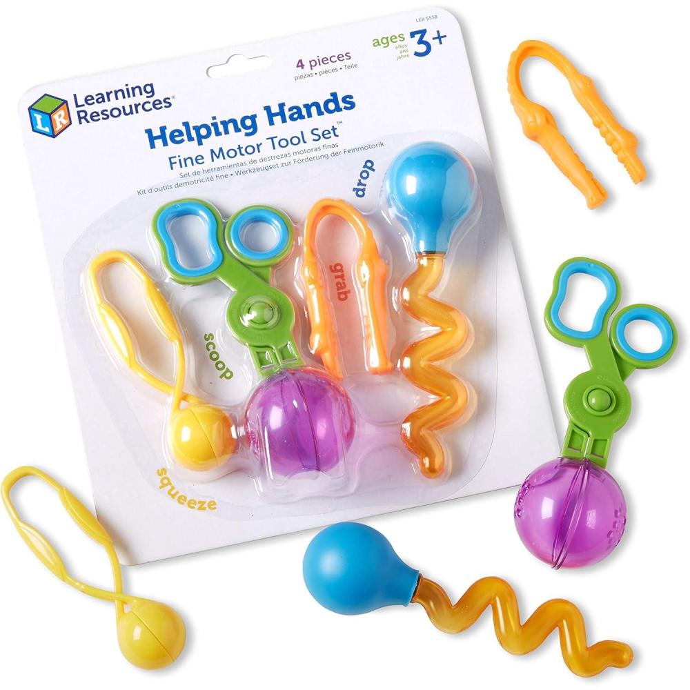 imageLearning Resources Helping Hands Fine Motor Tool Set Toy  4 Pieces Ages 3 Fine Motor and Sensory Play Toys Toddler Tweezers Sensory Bin ToysSet Toy