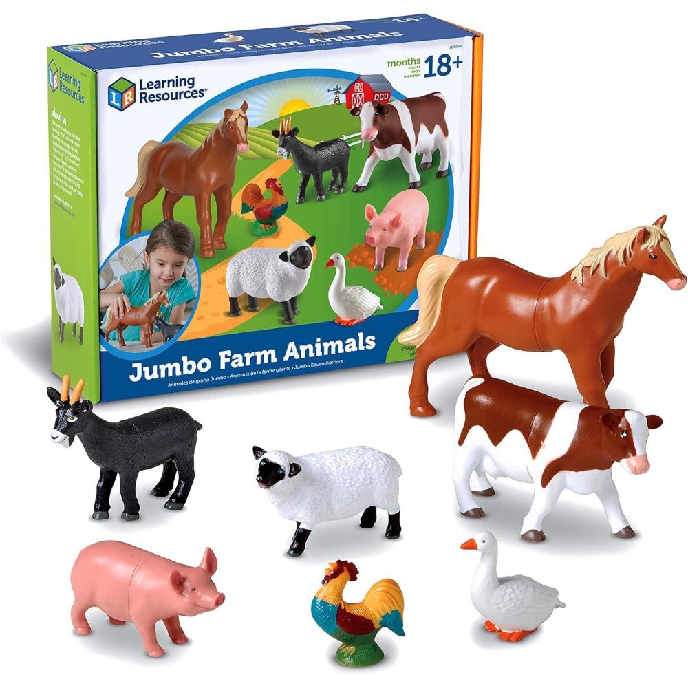 imageLearning Resources Jumbo Farm Animals Animal Toy Set for Toddlers 7 Pieces Ages 18 Mos