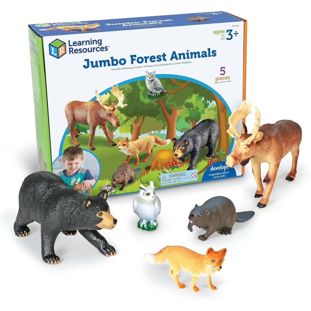 imageLearning Resources Jumbo Forest Animals  5 Pieces Ages 3 Pretend Play Animals for Toddlers Preschool Learning Toys Kids Play Animal Figures Zoo Animals