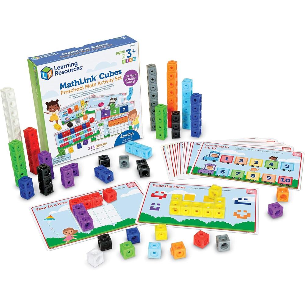 imageLearning Resources MathLink Cubes Early Math Activity Set  115 Pieces Ages 4 Kindergarten STEM Activities Math Cubes Activity Set and Games for Kids Mathlink Cubes Activity SetPreschool Activity Set