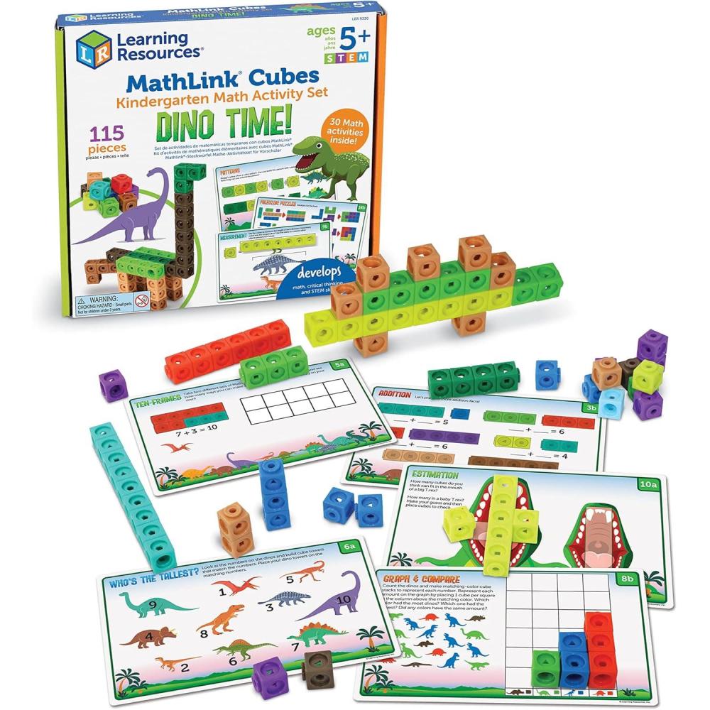 imageLearning Resources MathLink Cubes Early Math Activity Set  115 Pieces Ages 4 Kindergarten STEM Activities Math Cubes Activity Set and Games for Kids Mathlink Cubes Activity SetDino Time