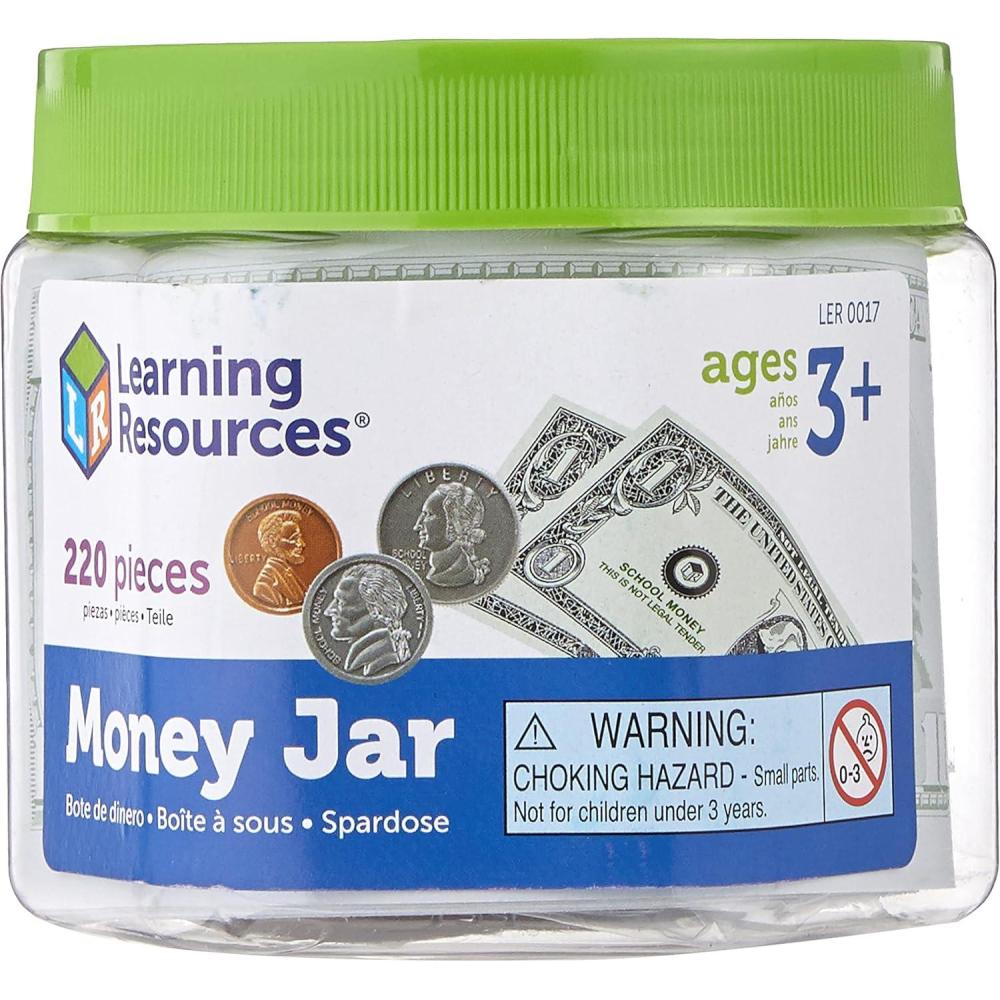 imageLearning Resources Money Jar  Play Money for Kids Fake Bills and Coins Pretend Play Props Homeschool and Classroom Math and Counting Supplies Ages 3