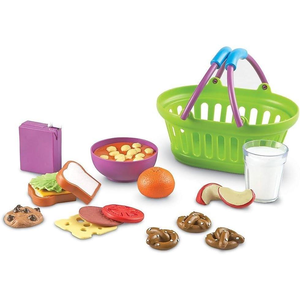 imageLearning Resources New Sprouts Breakfast Foods Basket  16 Pieces Ages 18 months Pretend Play Food for Toddlers Toddler Kitchen Toys Preschool Learning ToysLunch Basket