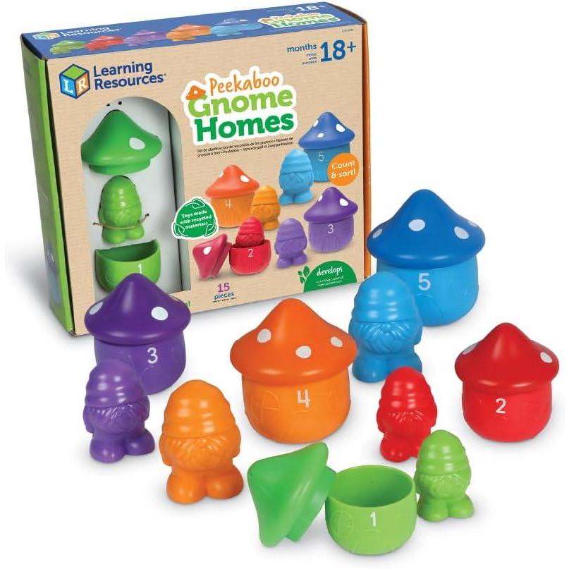 imageLearning Resources Peekaboo Gnome Homes 15 Pieces Ages 18 Month Preschool Learning Activities Toddler Learning Toys 24 Montessori Toys Sustainable Toys