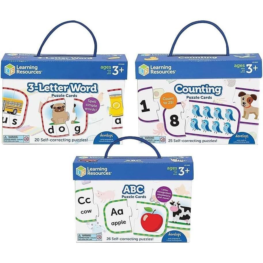 imageLearning Resources Preschool Puzzle Cards ABCs Counting ampamp 3Letter Words Ages 3