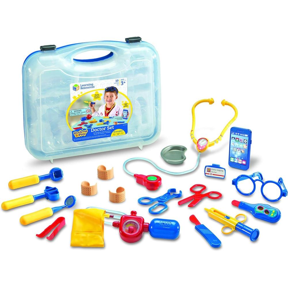 imageLearning Resources Pretend ampamp Play Doctor Set Blue  19 Pieces Ages 3 Doctor Kit for Kids Toddler Doctor Kit Toy Medical Kit Toddler Social Emotional Learning ToysMulticolor