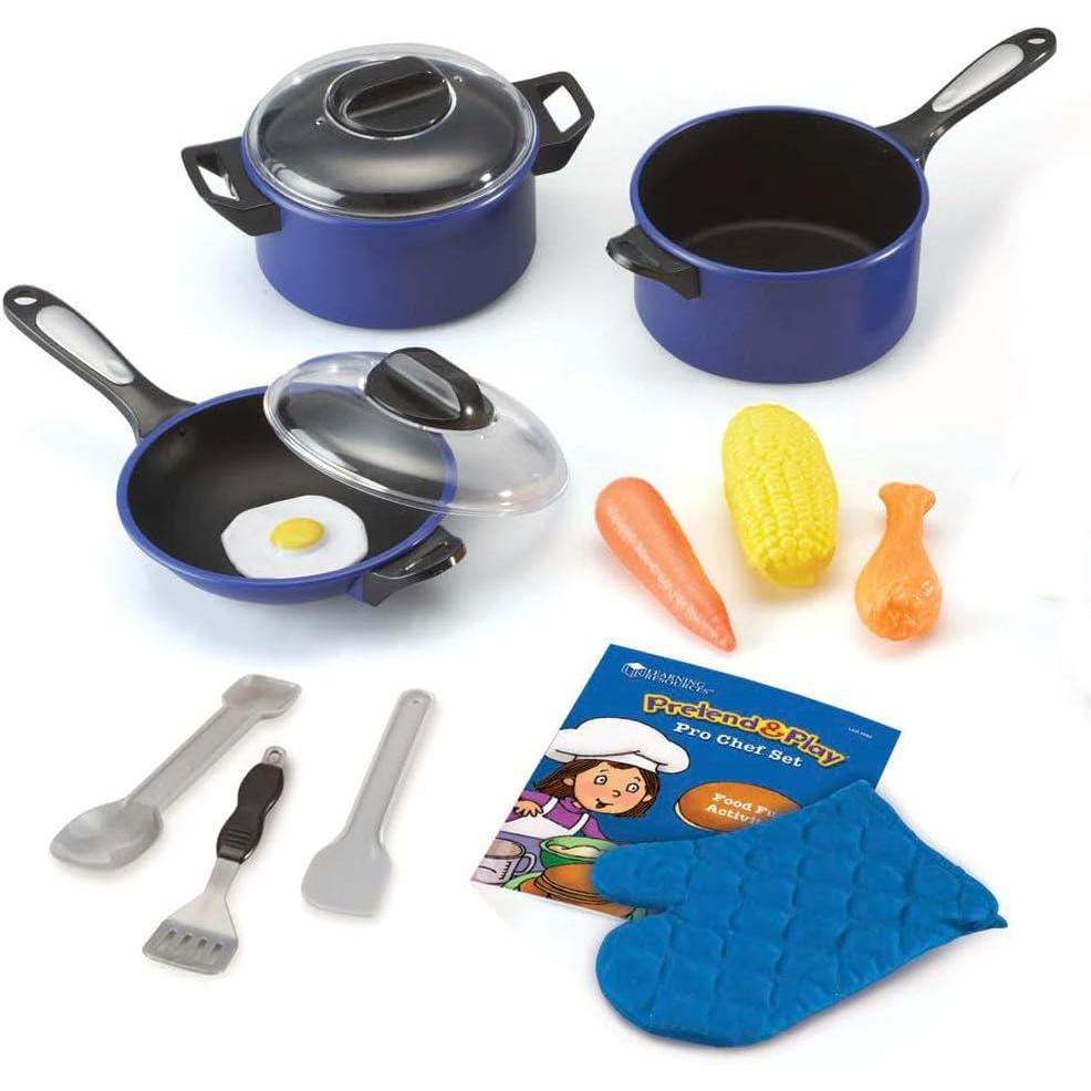 imageLearning Resources Pretend ampamp Play Pro Chef Set Kitchen Toys for Kids Pretend Kitchen Pots and Pans for Kids 13 Pieces Ages 3