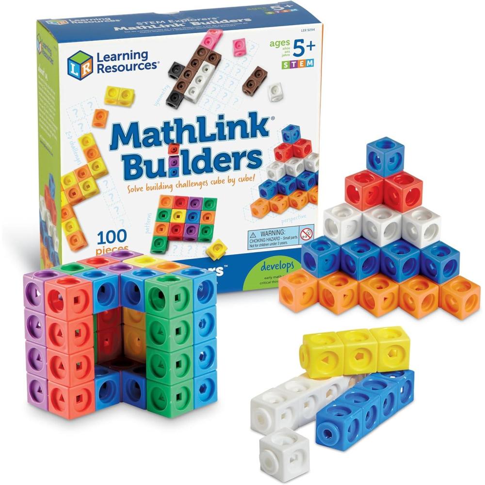 imageLearning Resources STEM Explorers MathLink Builders  100 Pieces Ages 5 Kindergarten STEM Activities Math Activity Set and Games for Kids Linking Cubes Connecting Cubes