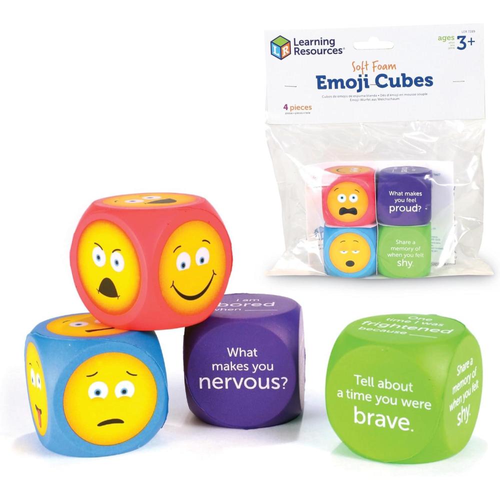 imageLearning Resources Soft Foam Emoji Cubes Conversation Cubes for Kids Set of 4 Ages 3