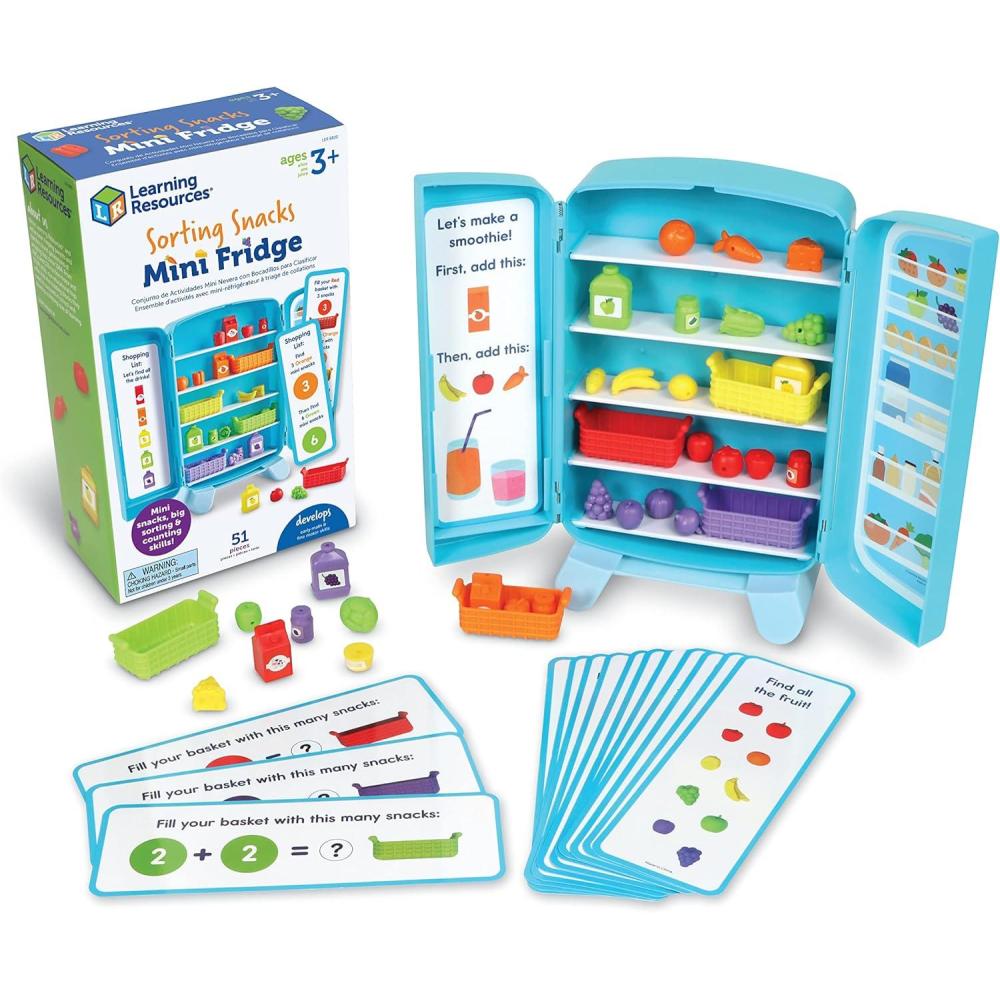 imageLearning Resources Sorting Snacks Mini Fridge  Play Food Toddler Kitchen Montessori  Color Sorting Sensory Gifts for Boys and Girls Preschool Games Fine Motor Skills Counting KindergartenMini Fridge