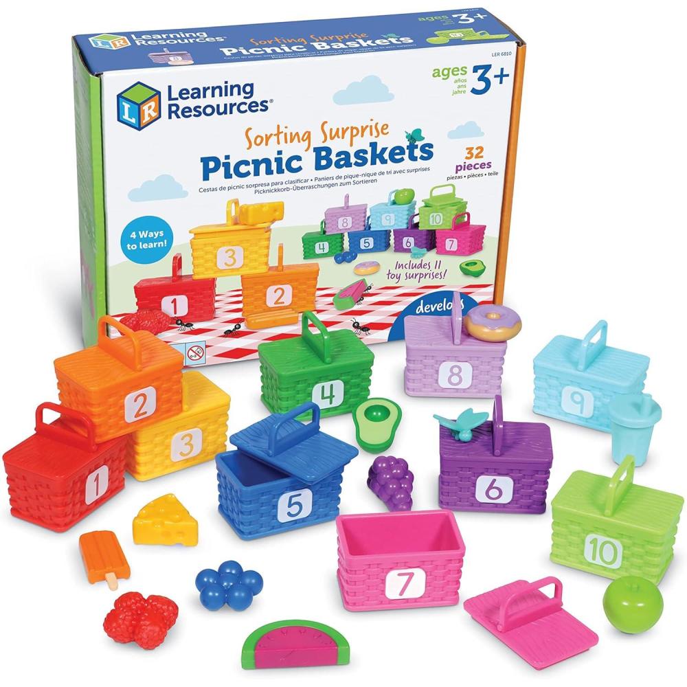 imageLearning Resources Sorting Surprise Picnic Baskets Toddler Sorting ampamp Matching Skills Toy Fine Motor Skills Preschool Educational Toys 32 Pieces Ages 3Baskets