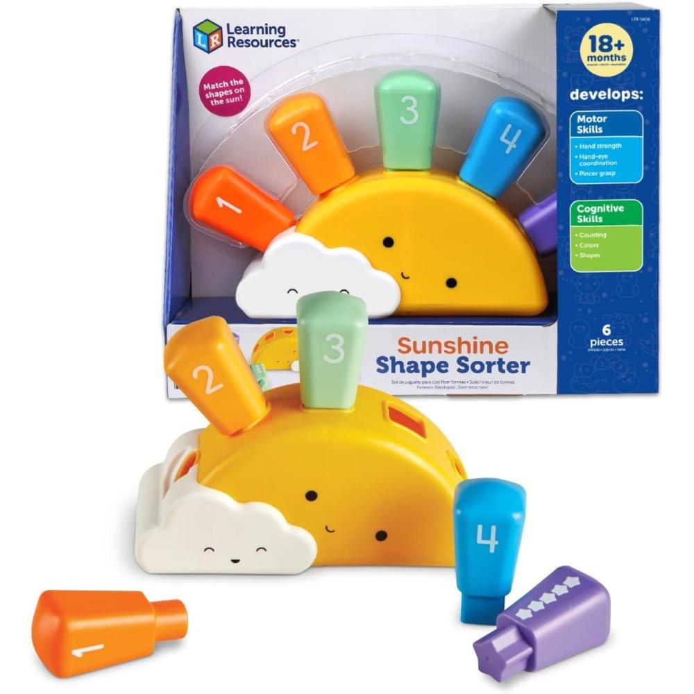 imageLearning Resources Sunshine Shape Sorter Fine Motor Skills Numbers Matching Skills Activities Montessori Toddler Toys Sensory Bin for Kids Preschool Activities Girls and Boys Gifts