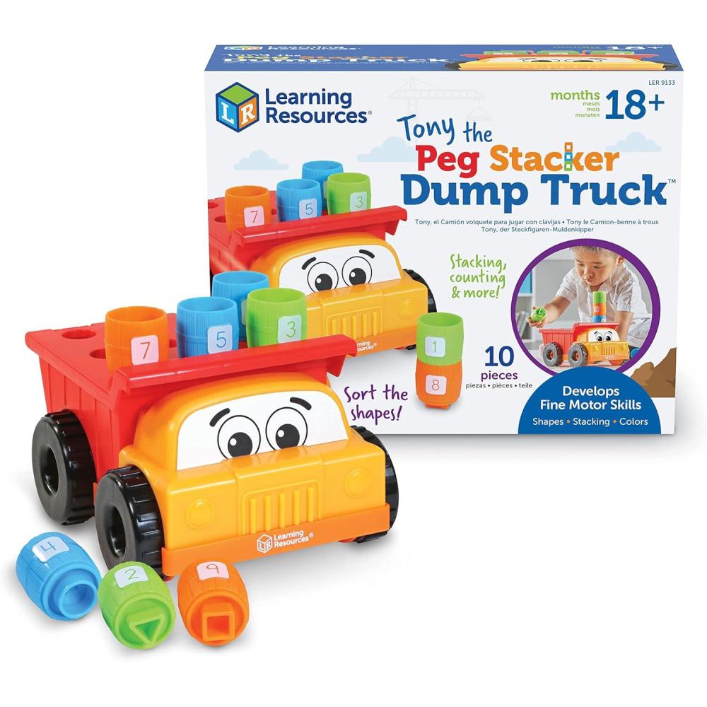 imageLearning Resources Tony the Peg Stacker Dump Truck  10 Pieces Ages 18 months Fine Motor Skills Toy for Toddlers Preschool ToysTruck