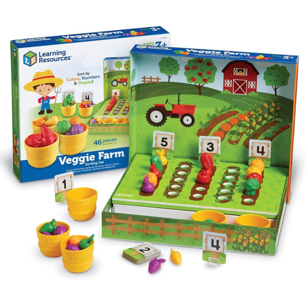 imageLearning Resources Veggie Farm Sorting Set  46 Pieces Ages 3 Toddler Learning Toys Preschool Toys for Color Sorting Food Sorting GameSorting Set