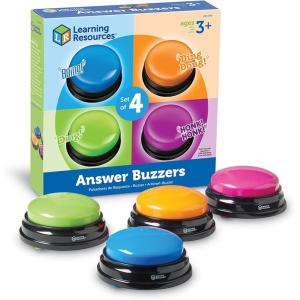 Learning Resources Answer Buzzers – Set of 4, Ages 3+, Assorted Colored Buzzers, Game Show Buzzers, Perfect for Family Game and Trivia Nights, for Kids