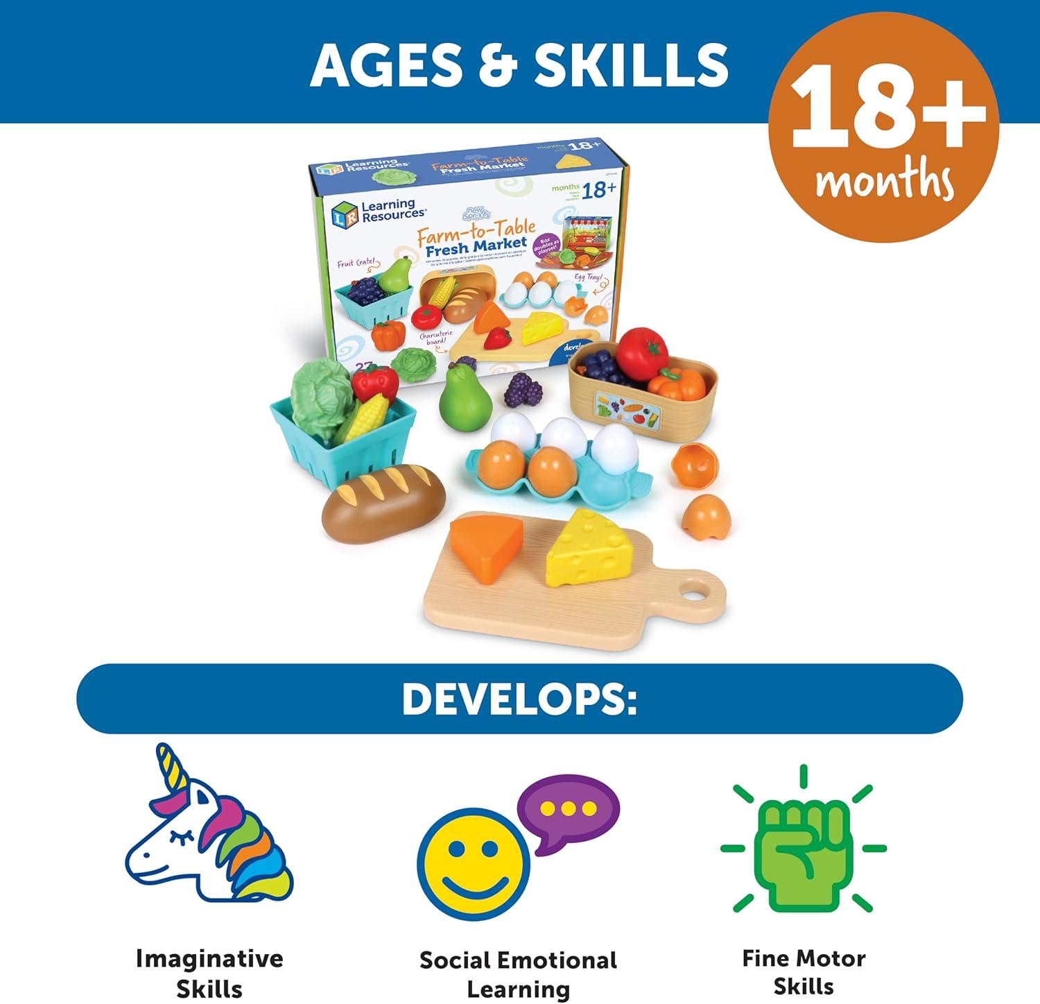 imageLearning Resources New Sprouts FarmtoTable Fresh Market Play Food for Kids Kitchens Grocery Store Pretend Play Play Kitchen Accessories Ages 18 Months27 Pieces