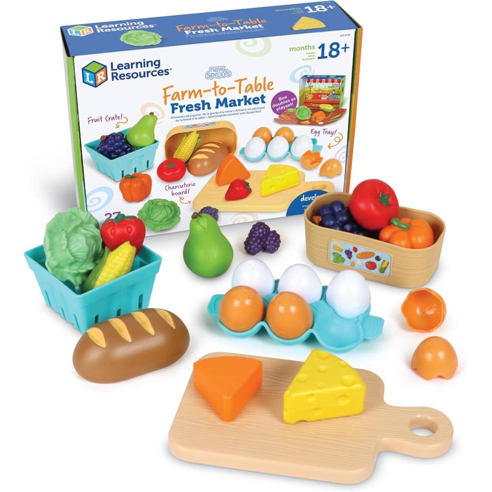 imageLearning Resources New Sprouts FarmtoTable Fresh Market Play Food for Kids Kitchens Grocery Store Pretend Play Play Kitchen Accessories Ages 18 Months27 Pieces