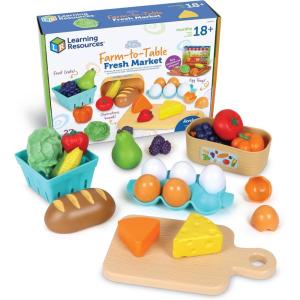 Learning Resources New Sprouts Farm-to-Table Fresh Market, Play Food for Kids Kitchens, Grocery Store Pretend Play, Play Kitchen Accessories, Ages 18 Months+,27 Pieces