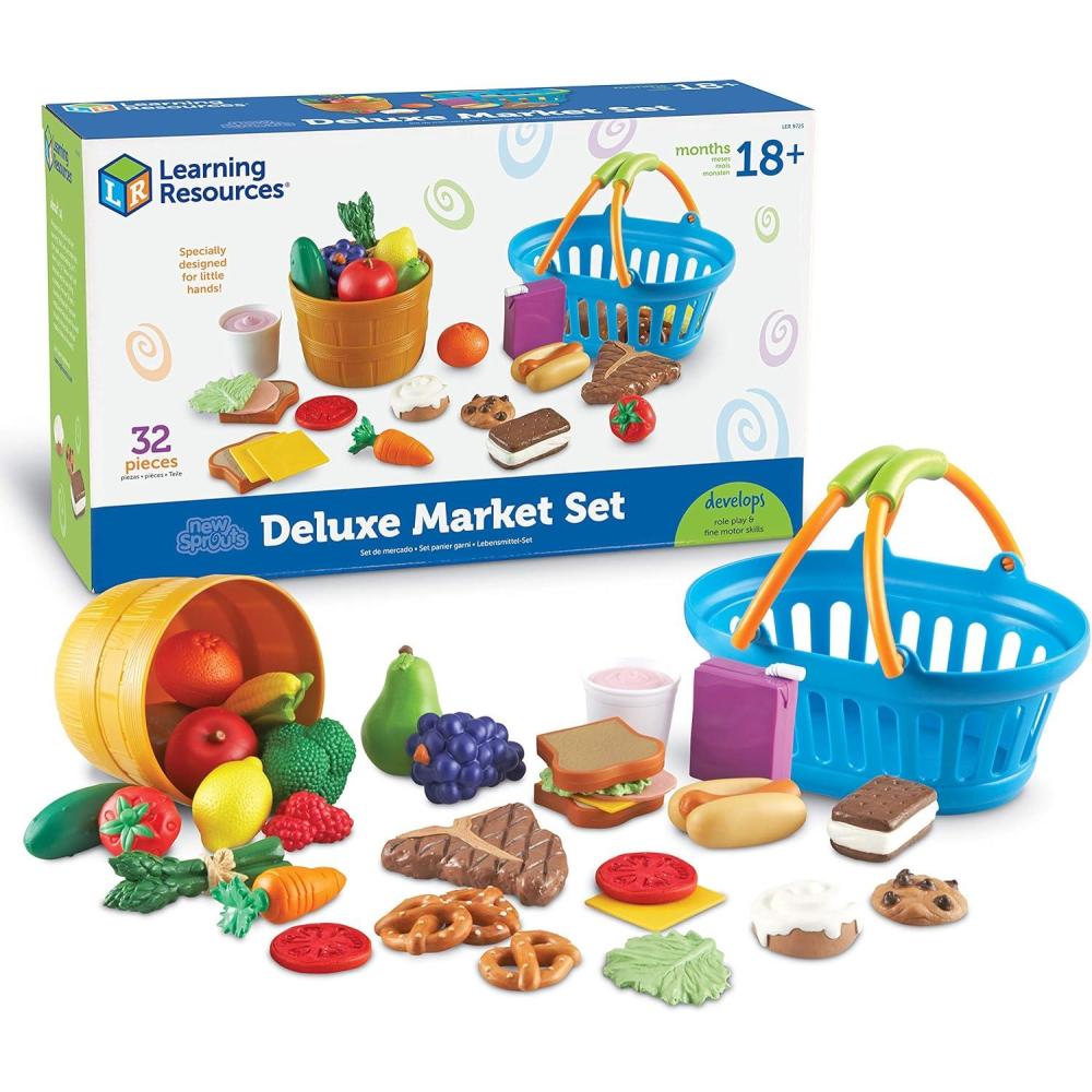 imageLearning Resources New Sprouts Deluxe Market Set  32 Pieces Ages 18 Months Pretend Play Food for Toddlers Preschool Learning Toys Kitchen Play Toys for Kids