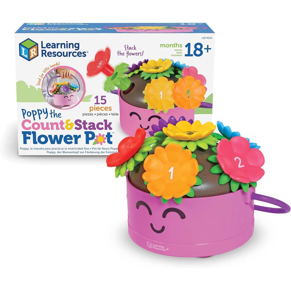 imageLearning Resources Poppy The Count ampamp Stack Flower Pot  15 Pieces Fine Motor Skills Toys for Toddlers Preschool Toys Ages 18 MonthsEaster Basket StuffersFlower Pot
