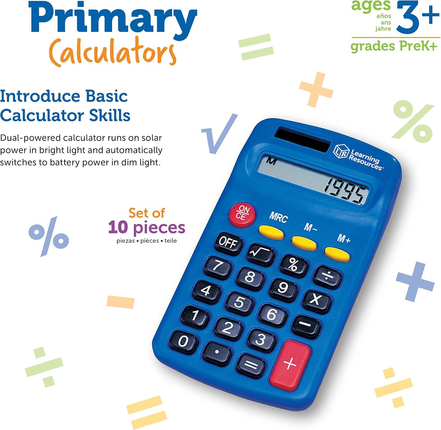 imageLearning Resources Primary Calculator  10 Pieces Ages 3 Basic Solar Powered Calculators Teacher Supplies Back to School Supplies