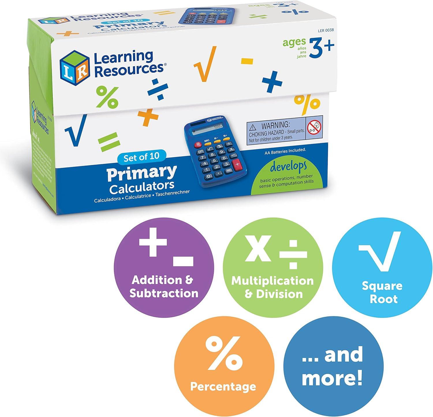 imageLearning Resources Primary Calculator  10 Pieces Ages 3 Basic Solar Powered Calculators Teacher Supplies Back to School Supplies