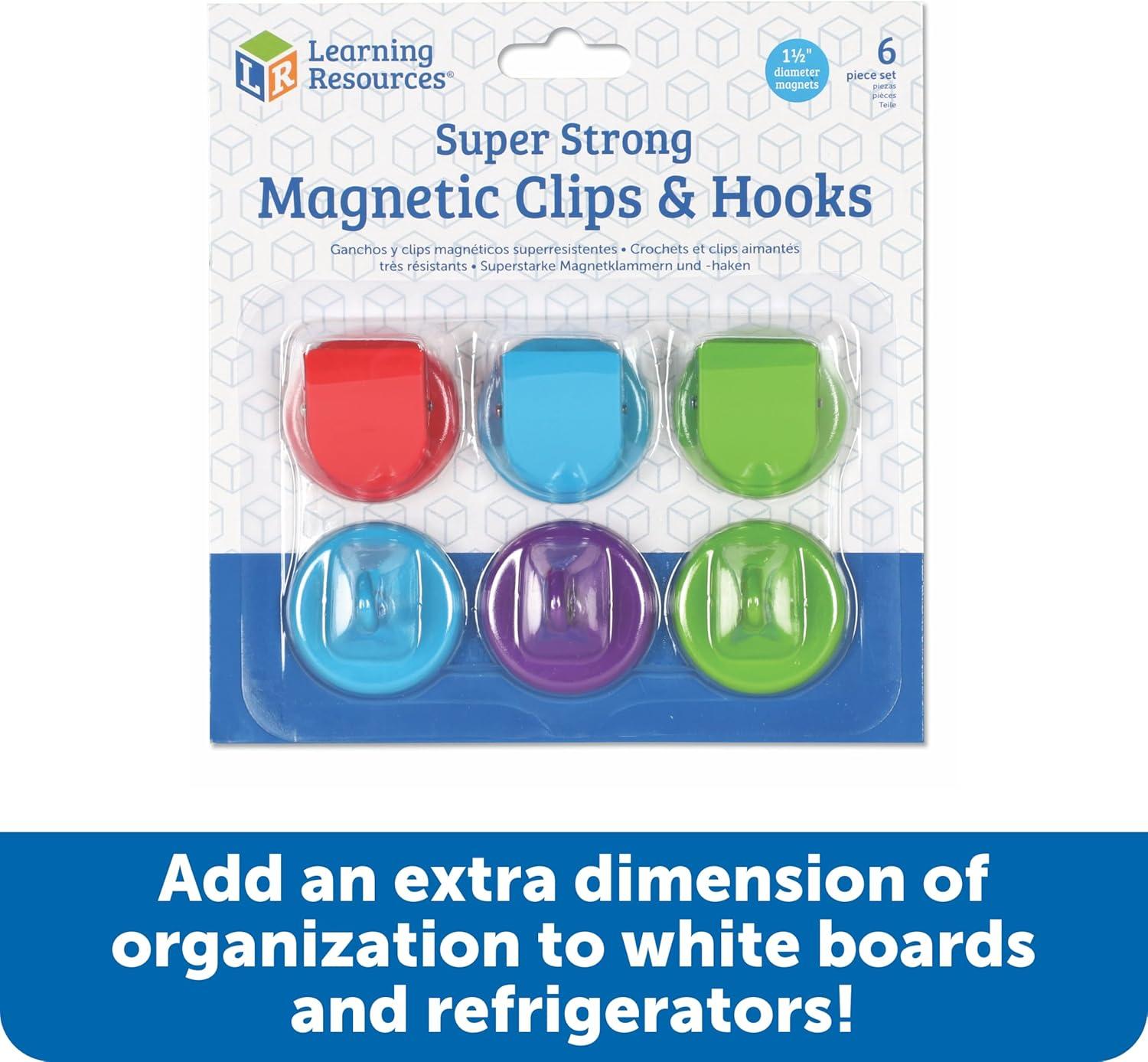 imageLearning Resources Super Strong Magnetic Hooks ampamp Clips Classroom Hook and Clips Four Colors Homeschool Supplies Office Supplies 6 Pieces