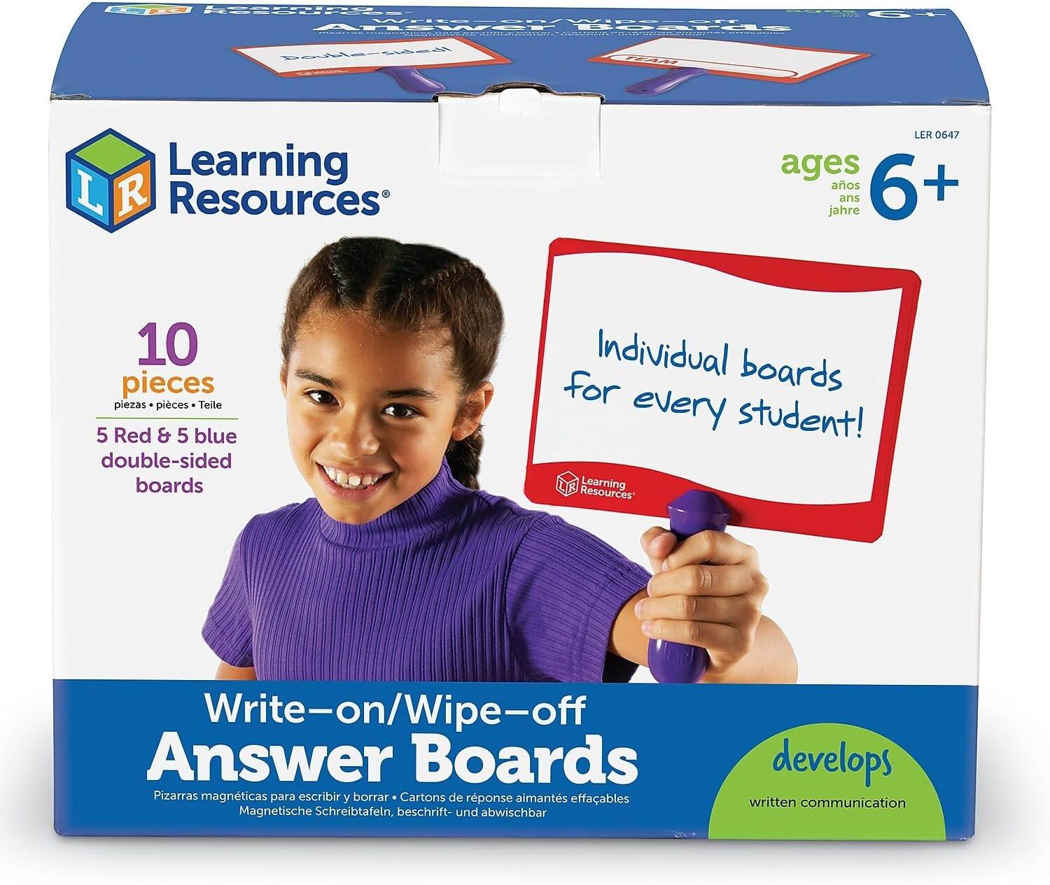 imageLearning Resources Writeon  Wipeoff Answer Boards Set of 10 Erasable Boards Ages 6