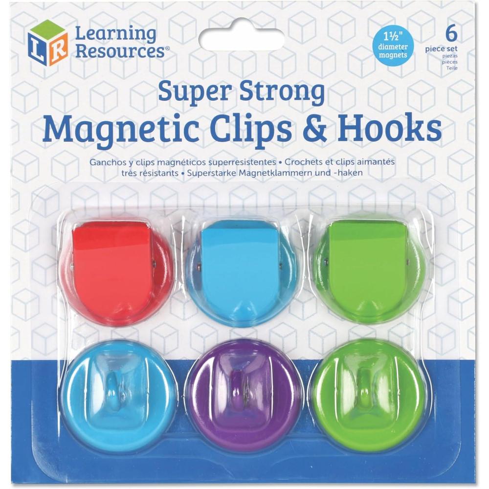 imageLearning Resources Super Strong Magnetic Hooks ampamp Clips Classroom Hook and Clips Four Colors Homeschool Supplies Office Supplies 6 Pieces