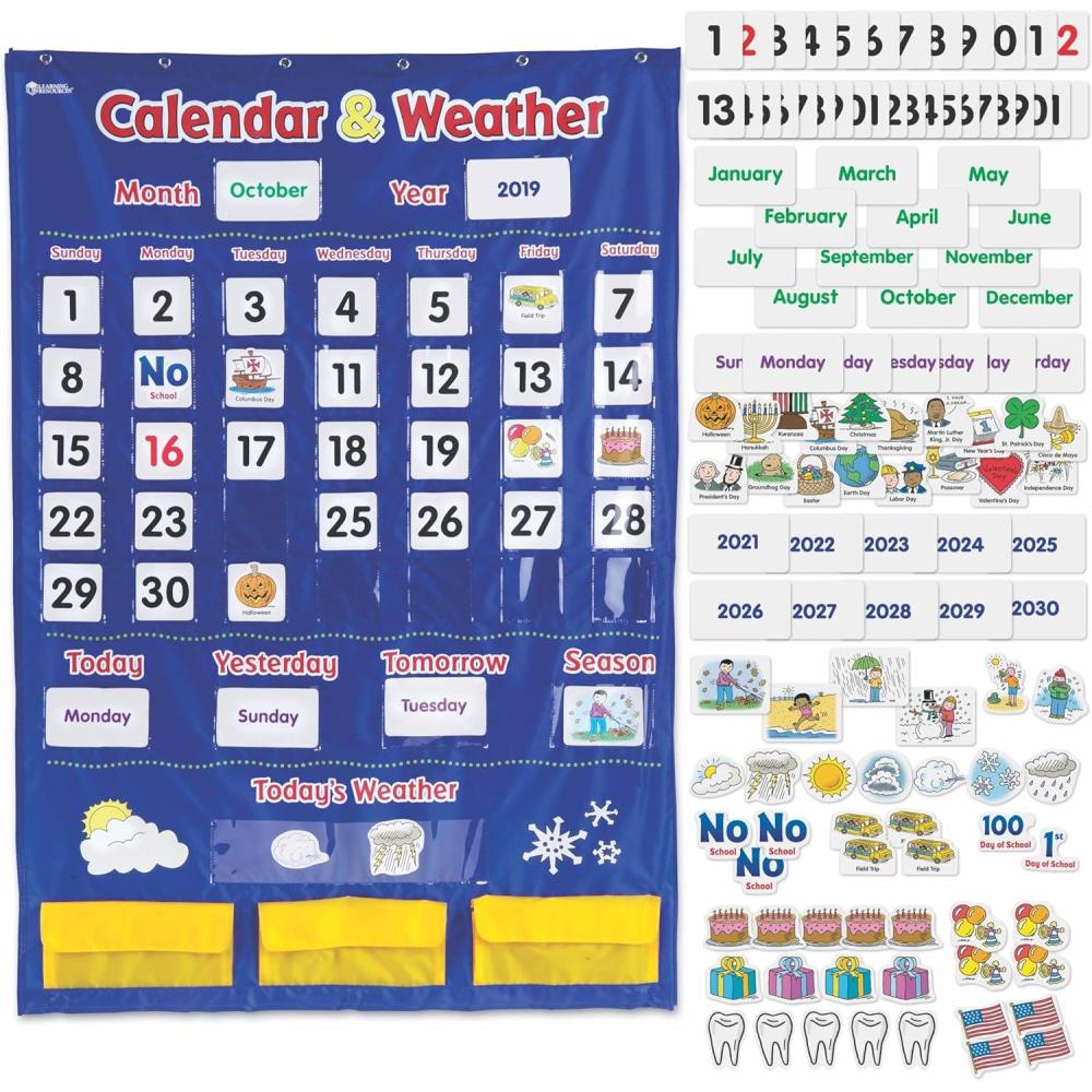 imageLearning Resources Calendar ampamp Weather Pocket Chart  Classroom Calendar Calendar and Weather Chart for Classroom Teacher and Back to School SuppliesPocket Chart