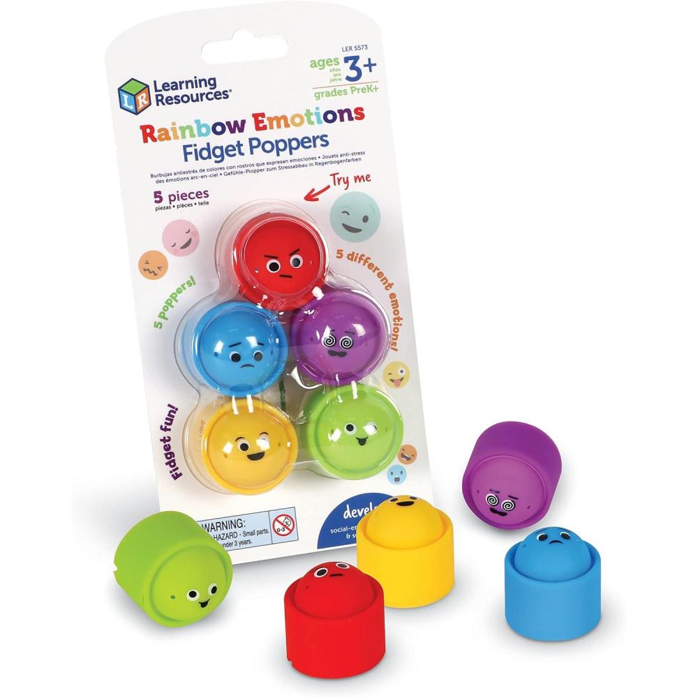 imageLearning Resources Rainbow Emotion Fidget Poppers Sensory Toys SocialEmotional Learning Sensory Toys for Toddlers SEL SkillsFine Motor Skills Ages 35 PiecesSingle