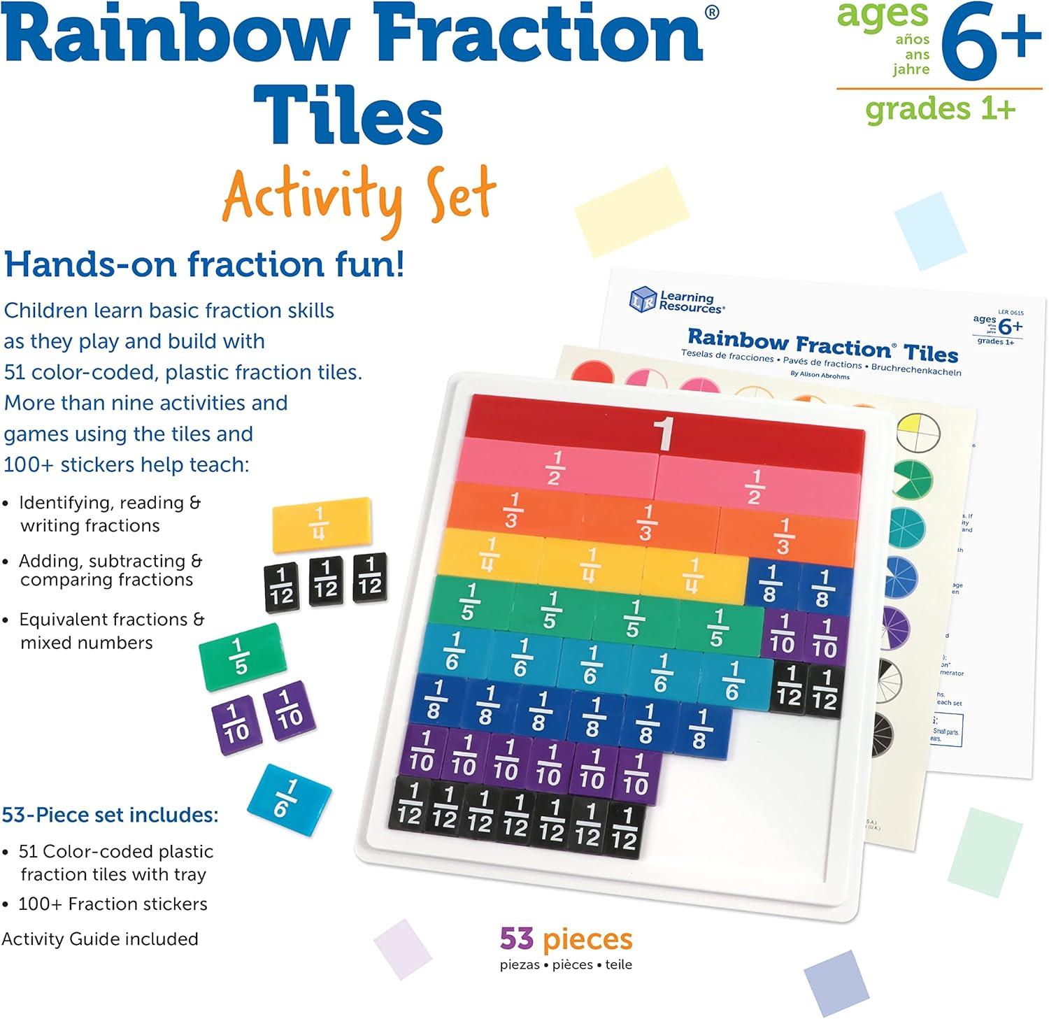 imageLearning Resources Rainbow Fraction Tiles 54 Pieces Ages 6 Early Math Skills Visual Aid Math for Kids Teacher Supplies