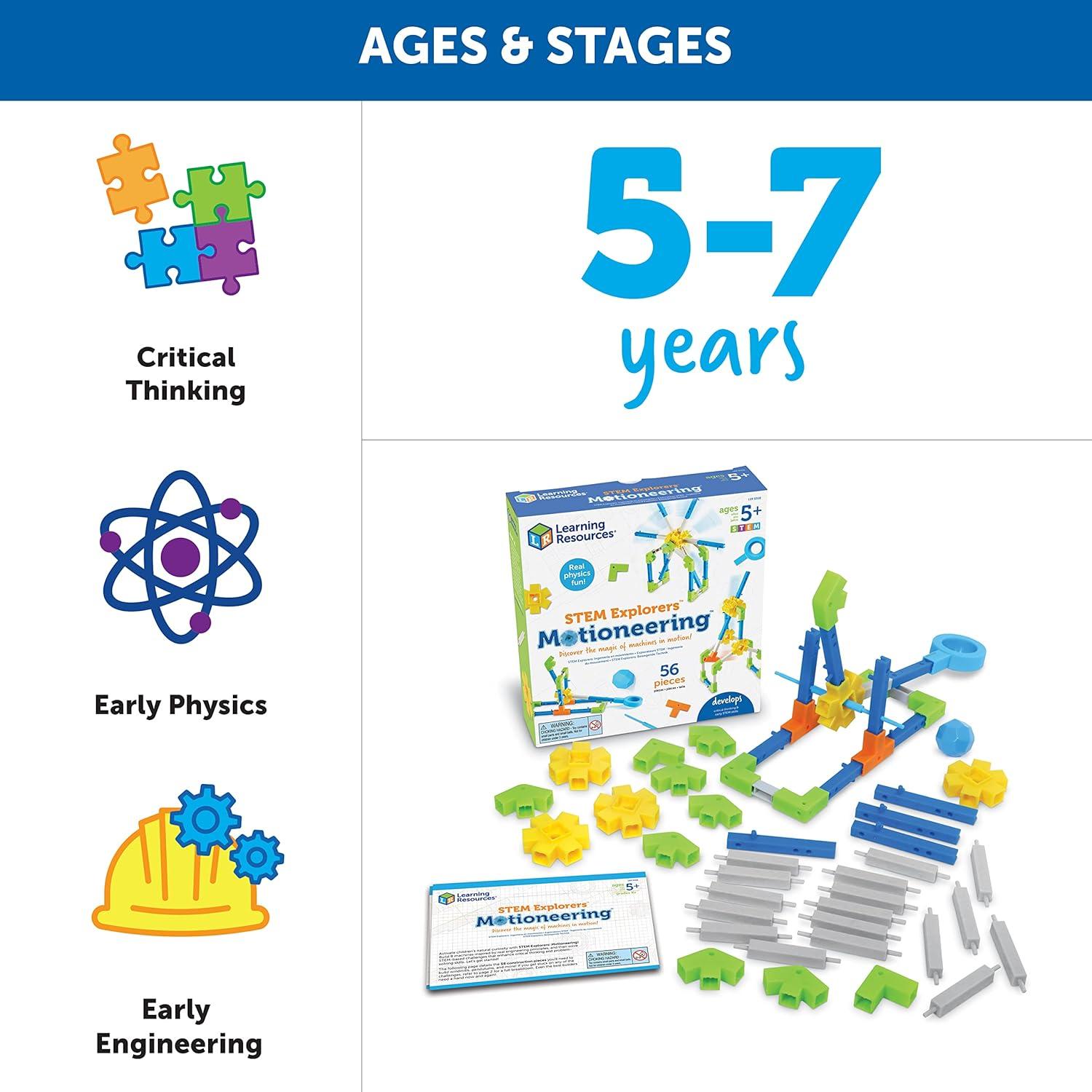 imageLearning Resources STEM Explorers Motioneering 56 Pieces Ages 5STEM Toys for Kids Brain Teaser Toys and Games Kindergarten Games