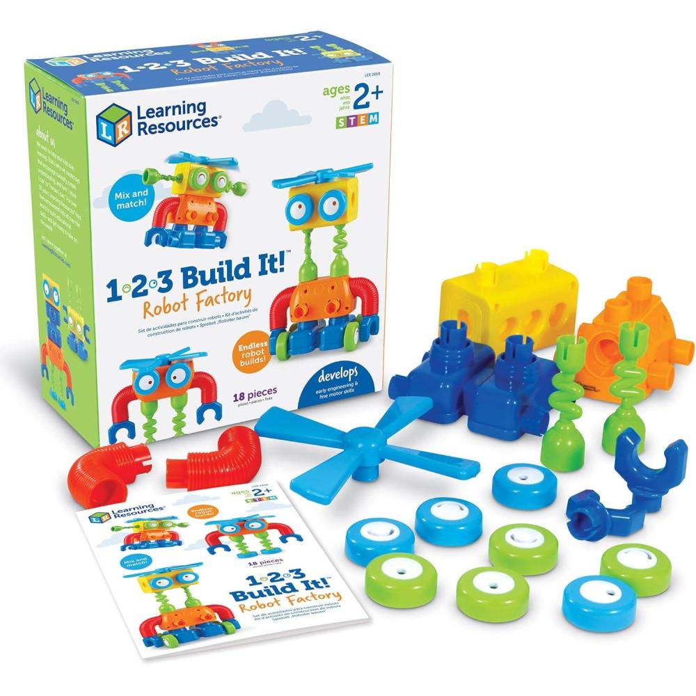 imageLearning Resources 123 Build It Robot Factory Fine Motor Toy Robot Building Set for Unisex Children Ages 2 Green