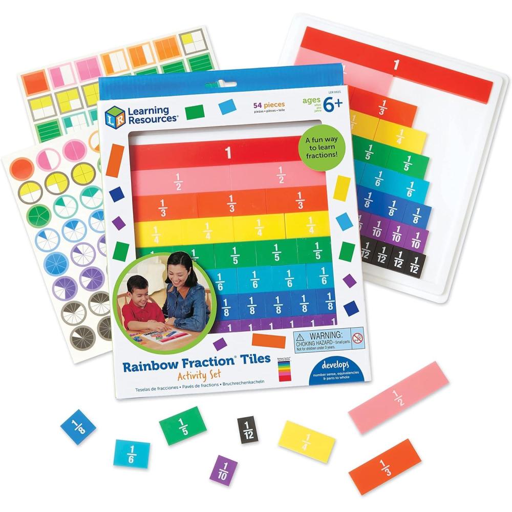 imageLearning Resources Rainbow Fraction Tiles  54 Pieces Ages 6 Early Math Skills Visual Aid Math for Kids Teacher Supplies