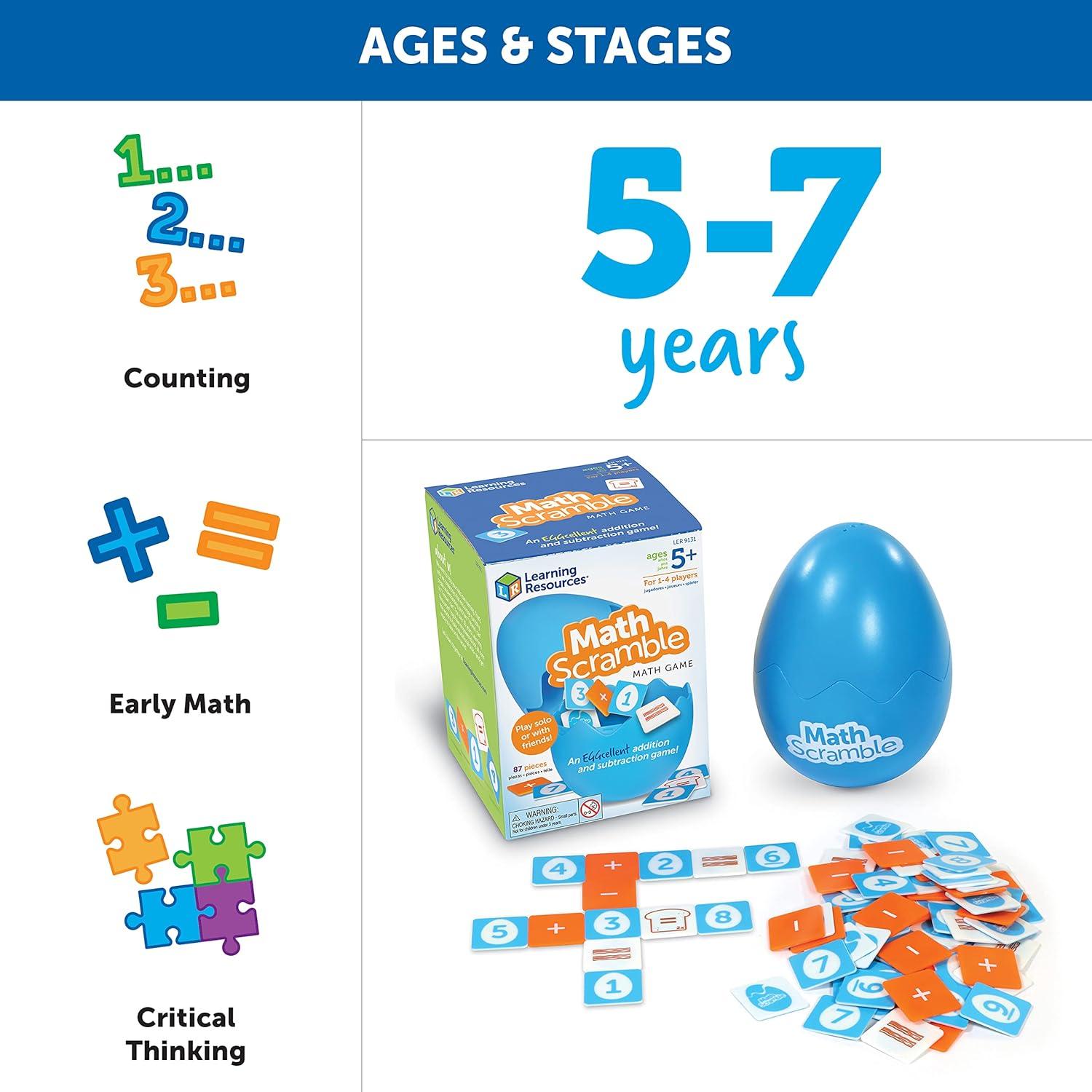 imageLearning Resources Math Scramble Game Educational Games for Kids Math Games for Kids Early Math Skills Addition and Subtraction Games 87 Pieces Ages 5