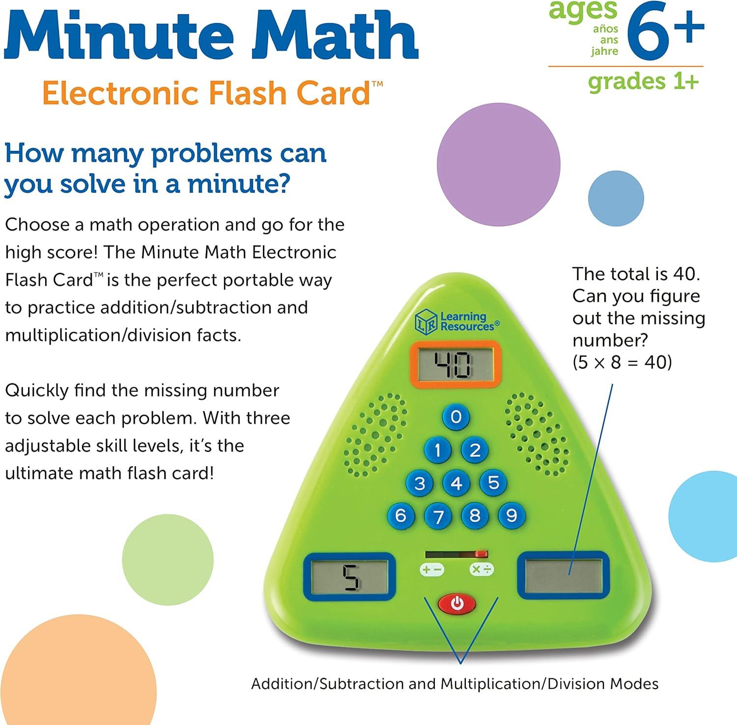 imageLearning Resources Minute Math Electronic Flash Card Homeschool Early Algebra Skills 3 Difficulty Levels Ages 6