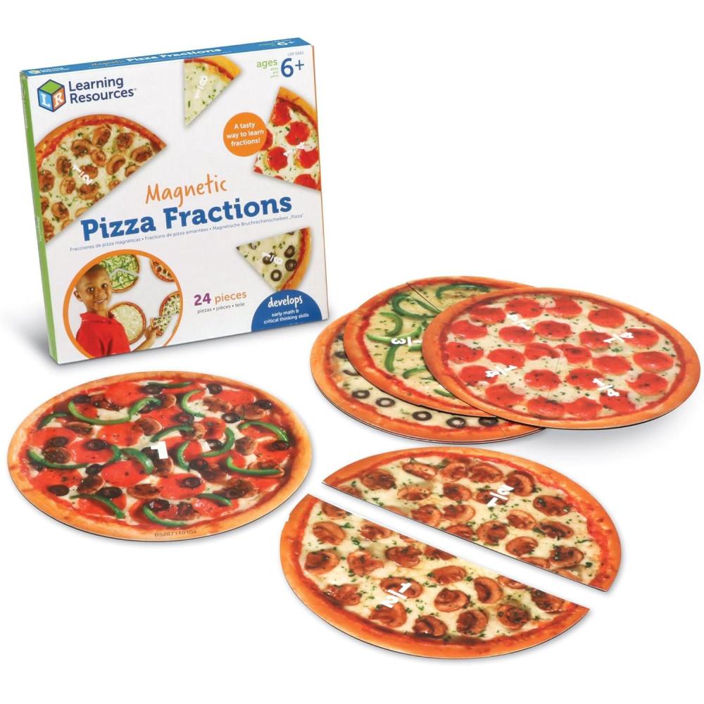 imageLearning Resources Magnetic Pizza Fractions Fraction Games for Kids 24 Pieces Ages 6