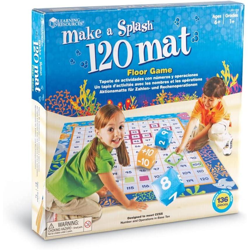 imageLearning Resources Make a Splash 120 Mat Floor Game Math Manipulatives Addition and Subtraction Board Games Classroom Must Haves Homeschool Supplies Montessori Gifts for Boys and GirlsFloor Game